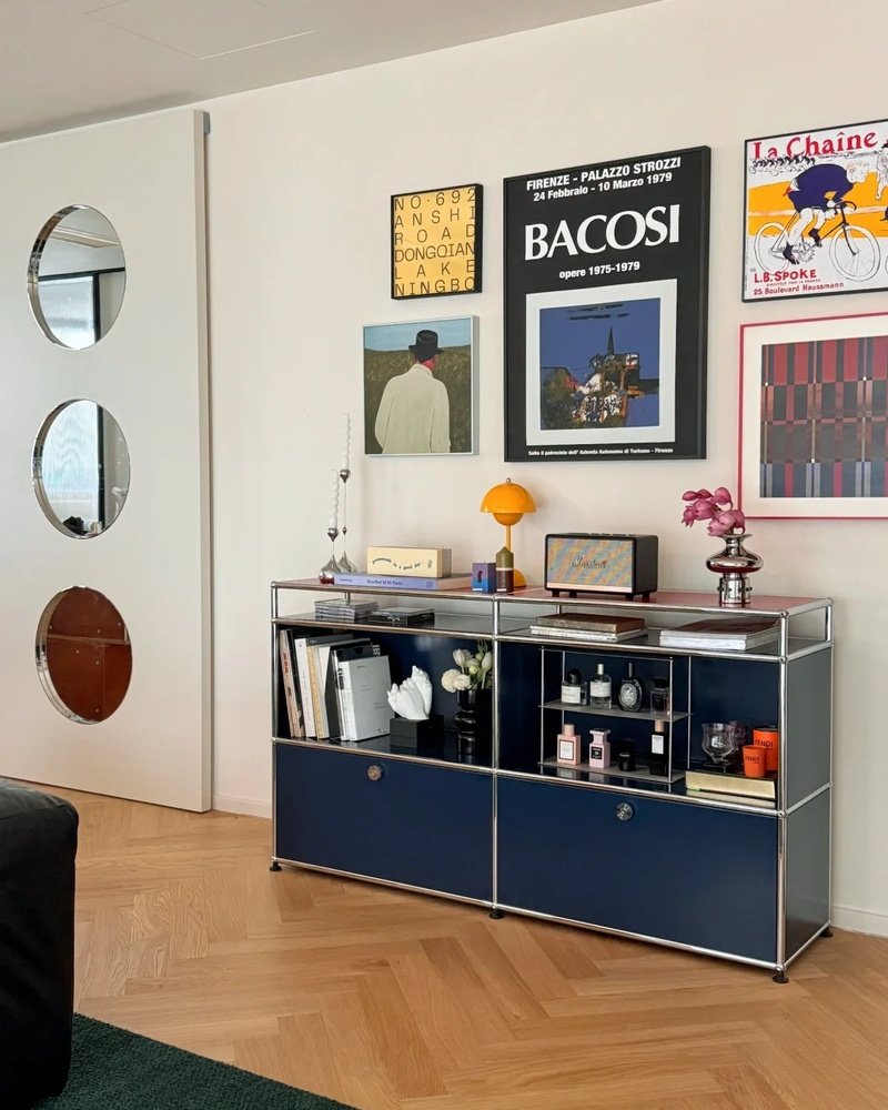 【Assemy】Navy Double-layer inverted-door fixed-stand modular storage cabinet