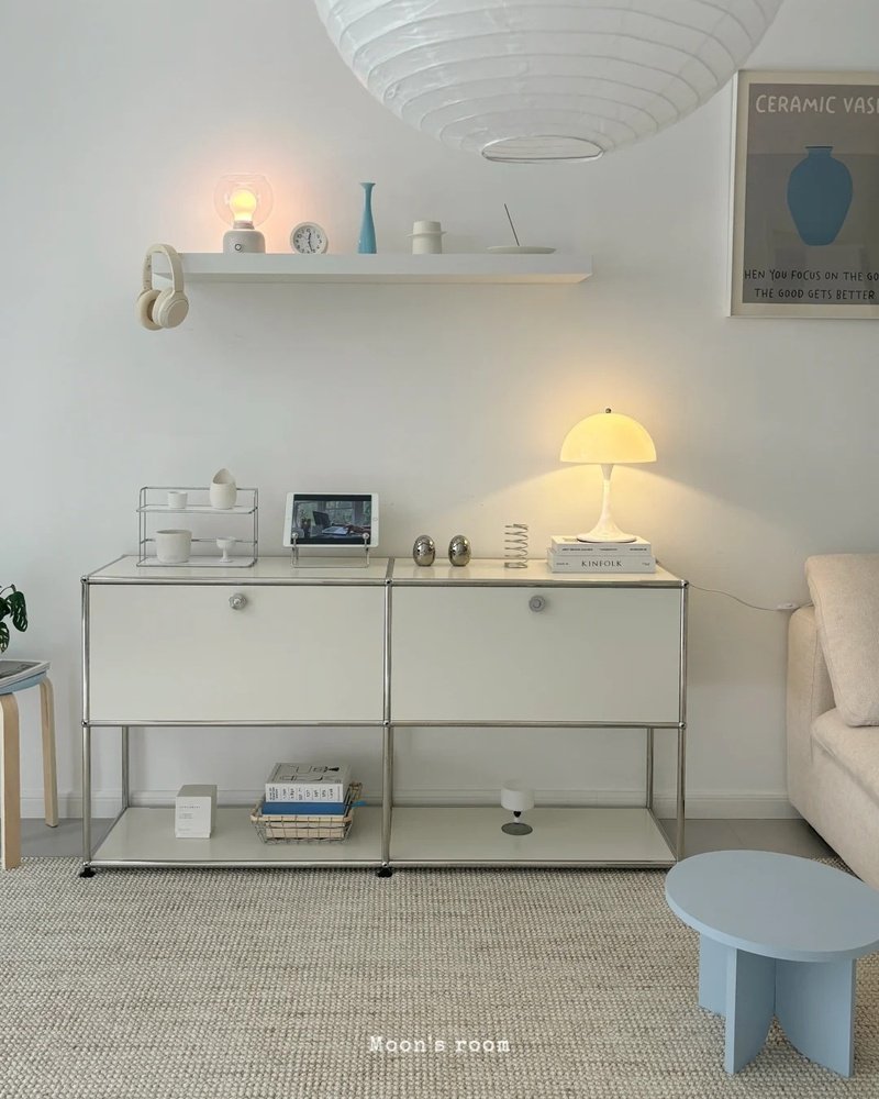 【Assemy】Pure White Double-layer inverted-door fixed-stand modular storage cabinet