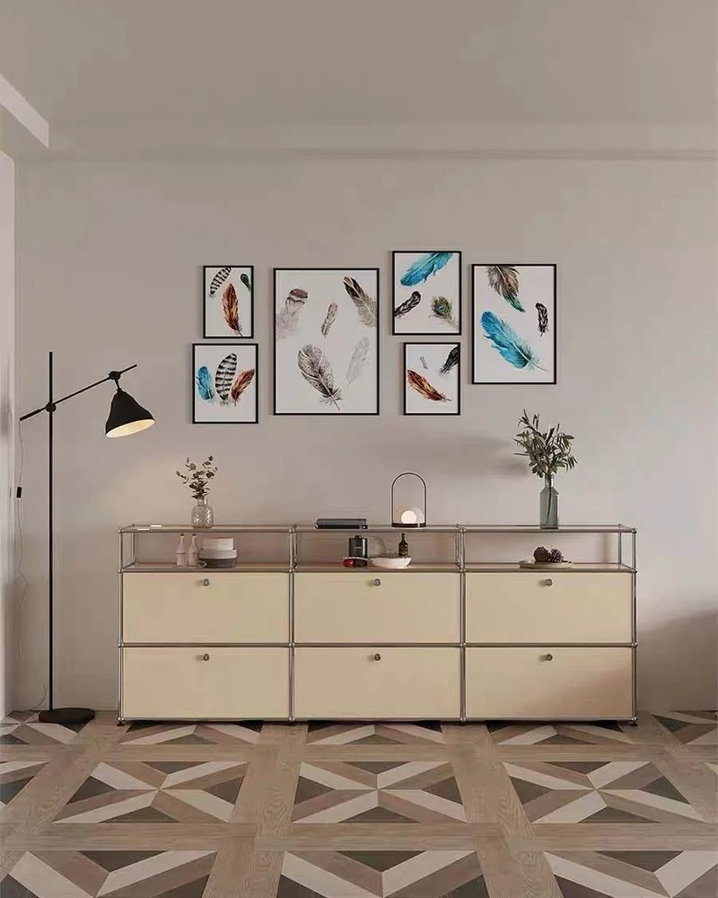 【Assemy】Milky White Navy Double-layer inverted-door fixed-stand modular storage cabinet