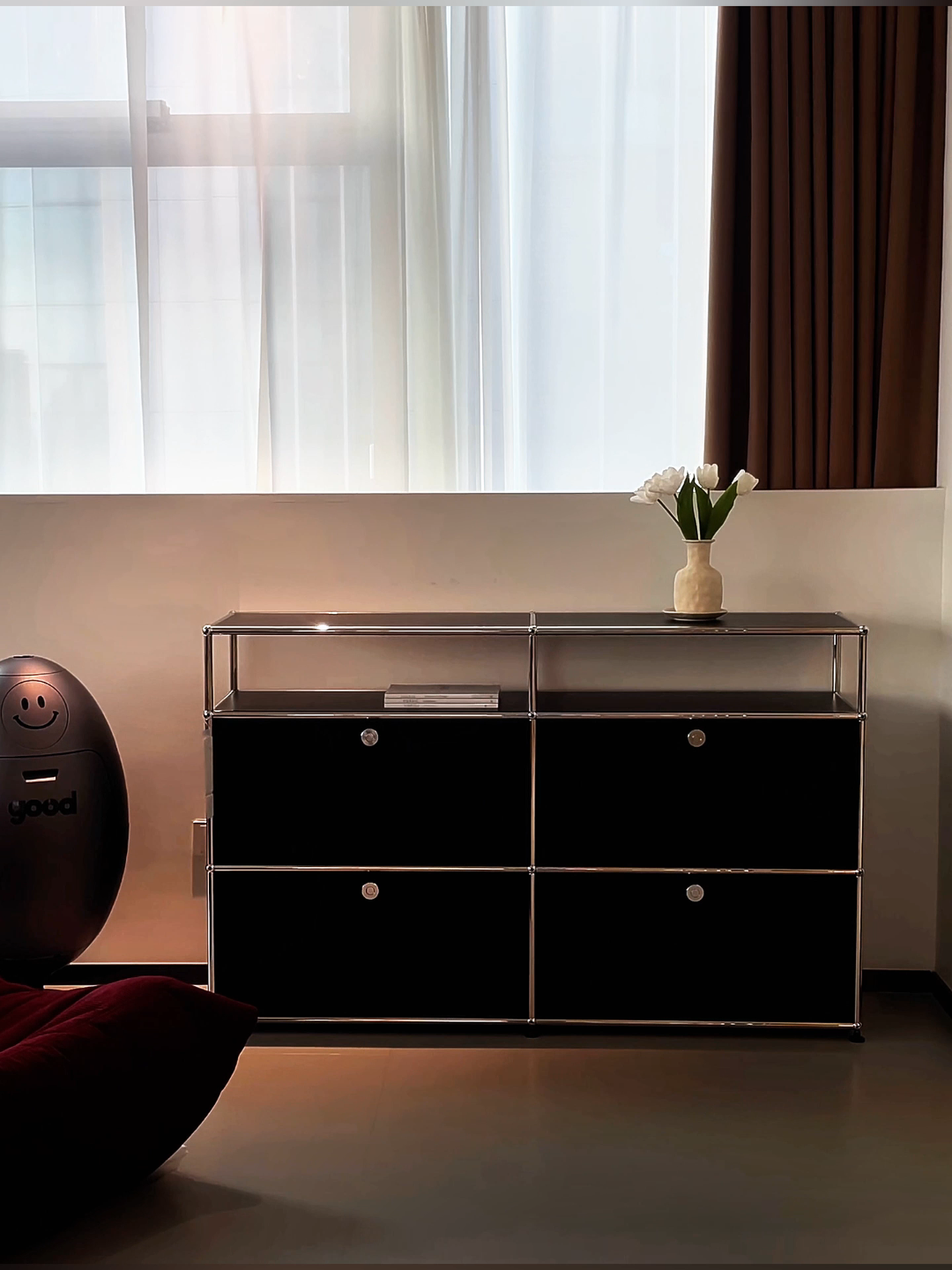 【assemy】Pure Black Double-layer inverted-door modular cabinet