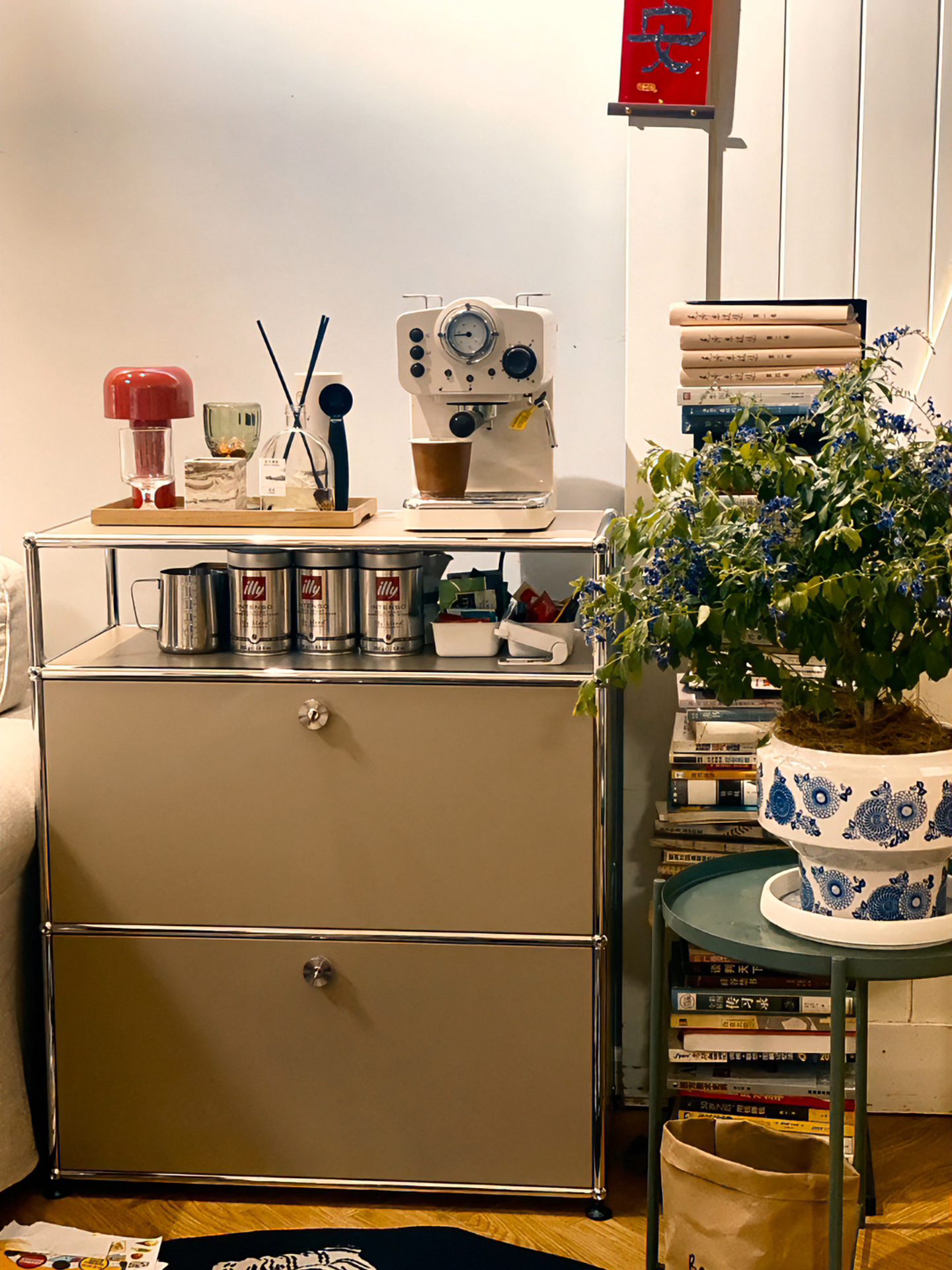 【Assemy】Beige Double-layer inverted-door fixed-stand modular storage cabinet