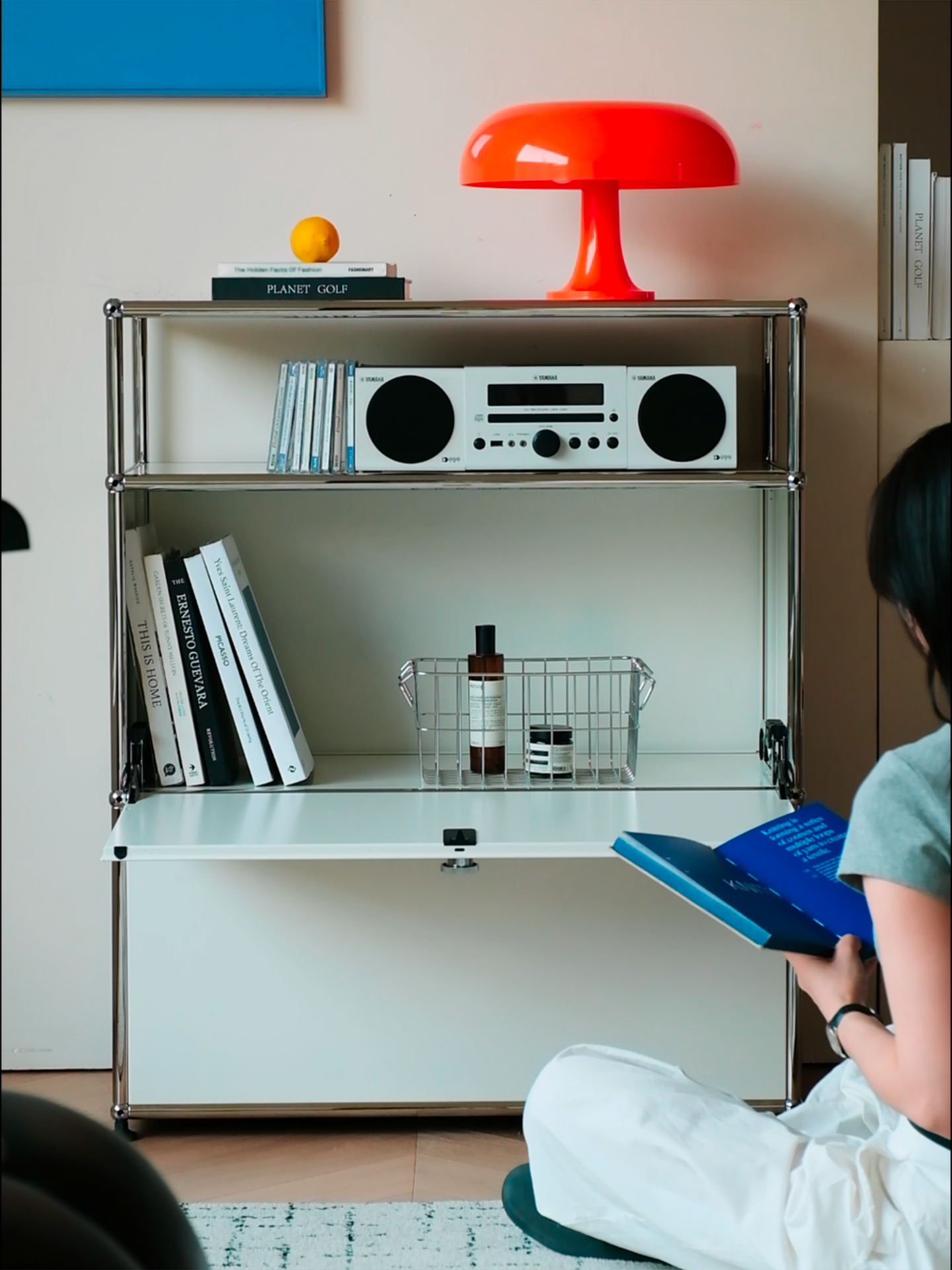 【Assemy】Milky White Double-layer inverted-door fixed-stand foot-stand cabinet