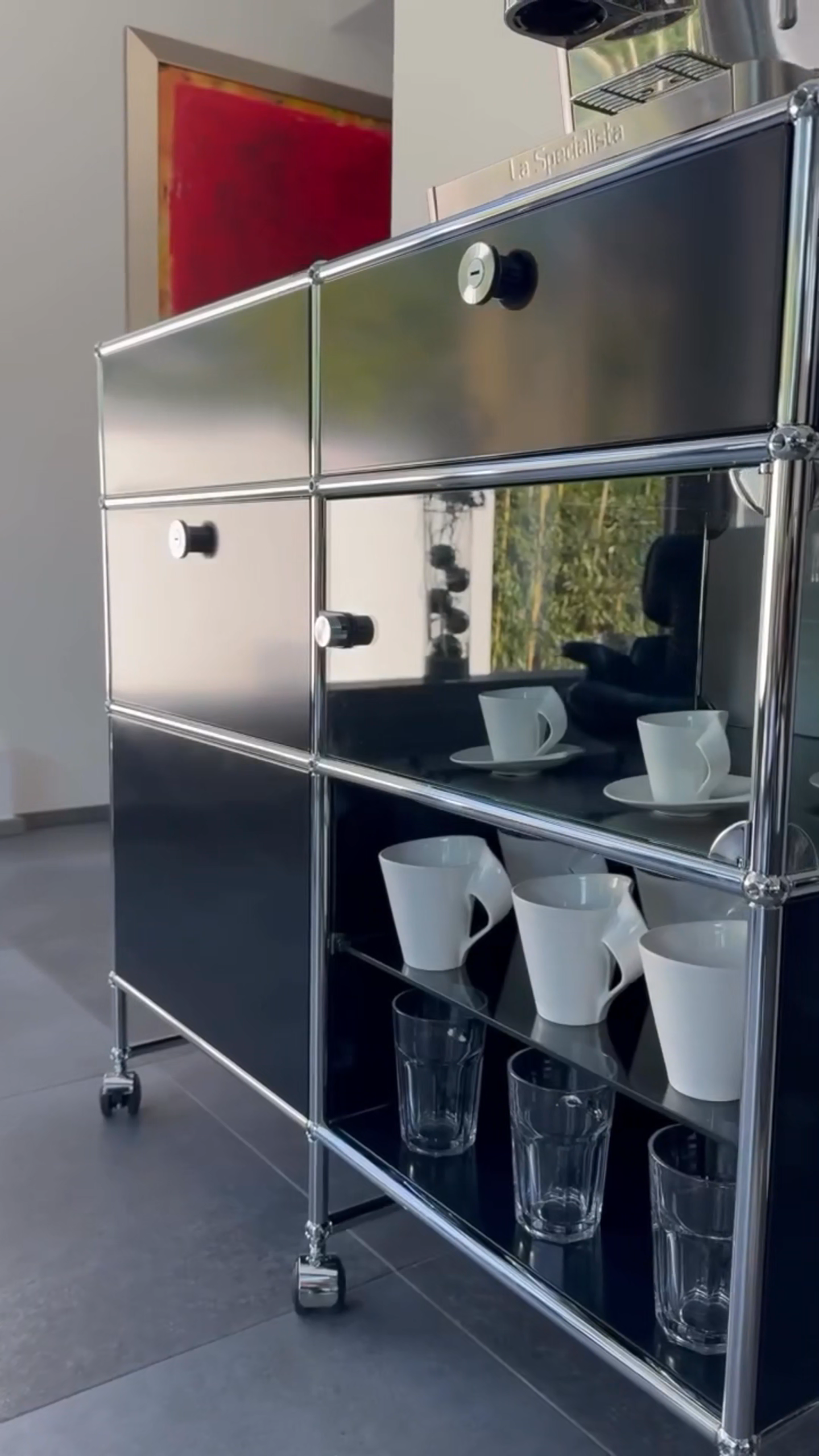 【assemy】Pure Black Double-layer pulley modular storage cabinet