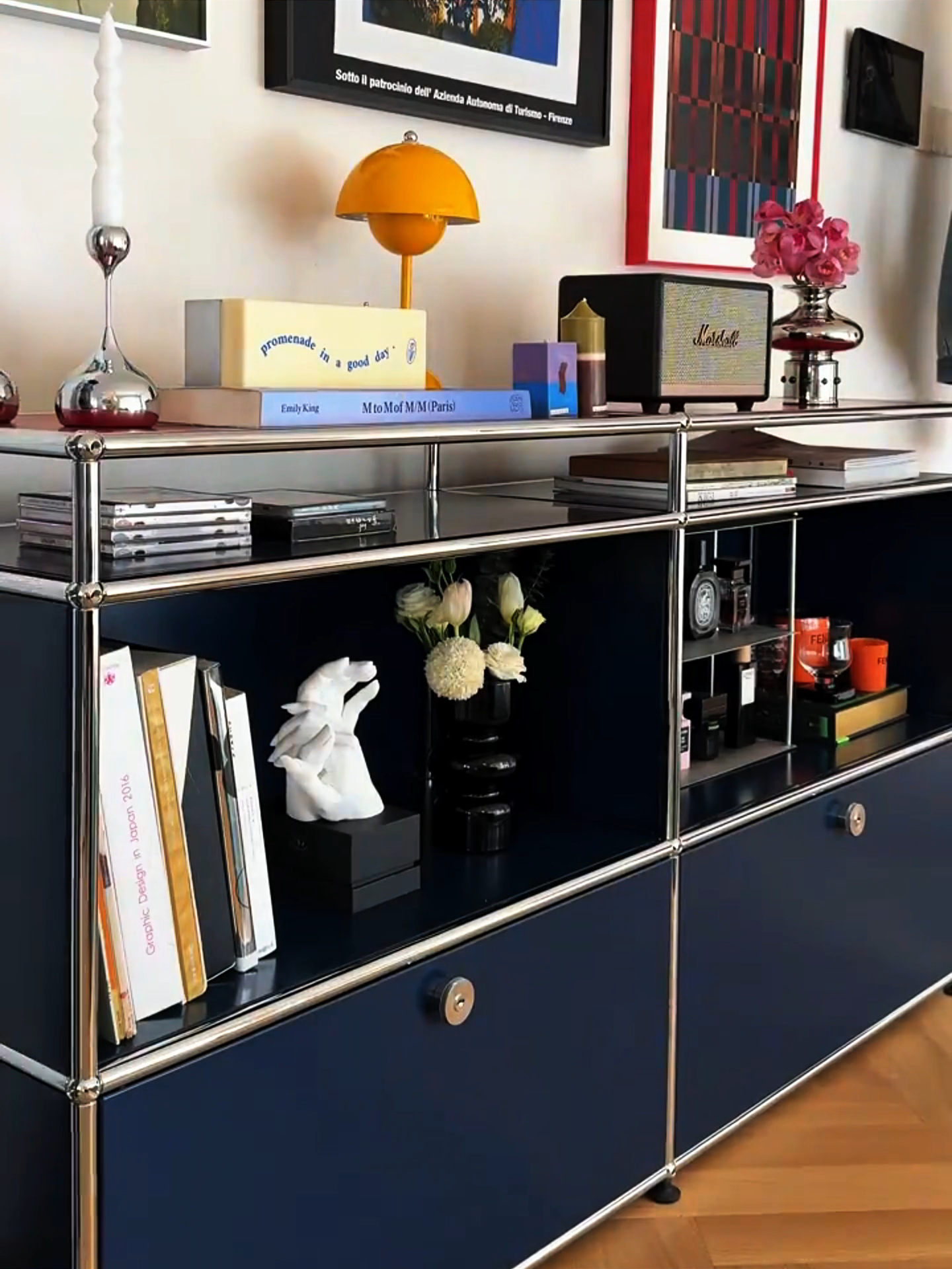 【Assemy】Navy Double-layer inverted-door fixed-stand modular storage cabinet