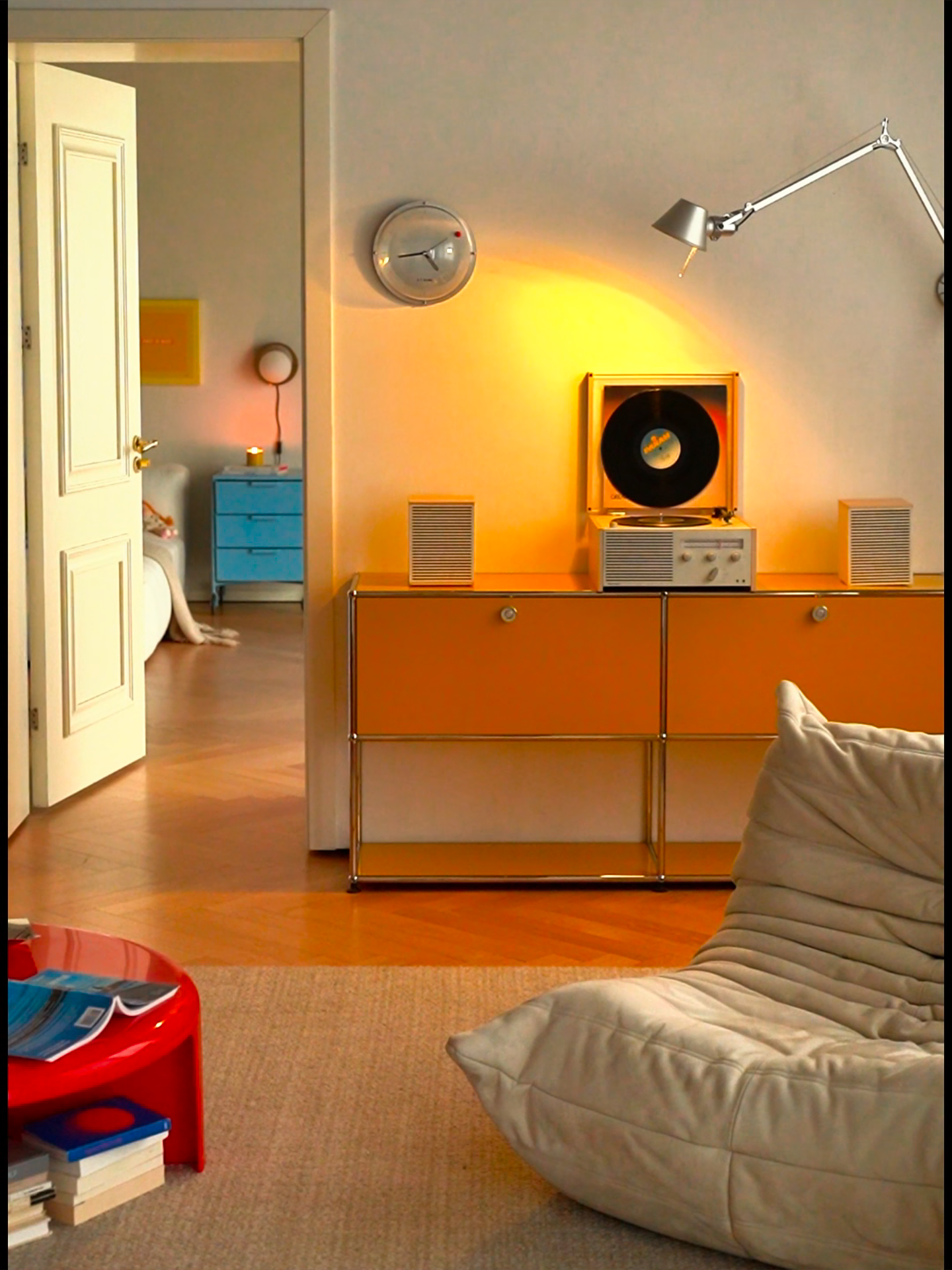 【Assemy】Golden Yellow Double-layer inverted-door fixed-stand modular storage cabinet